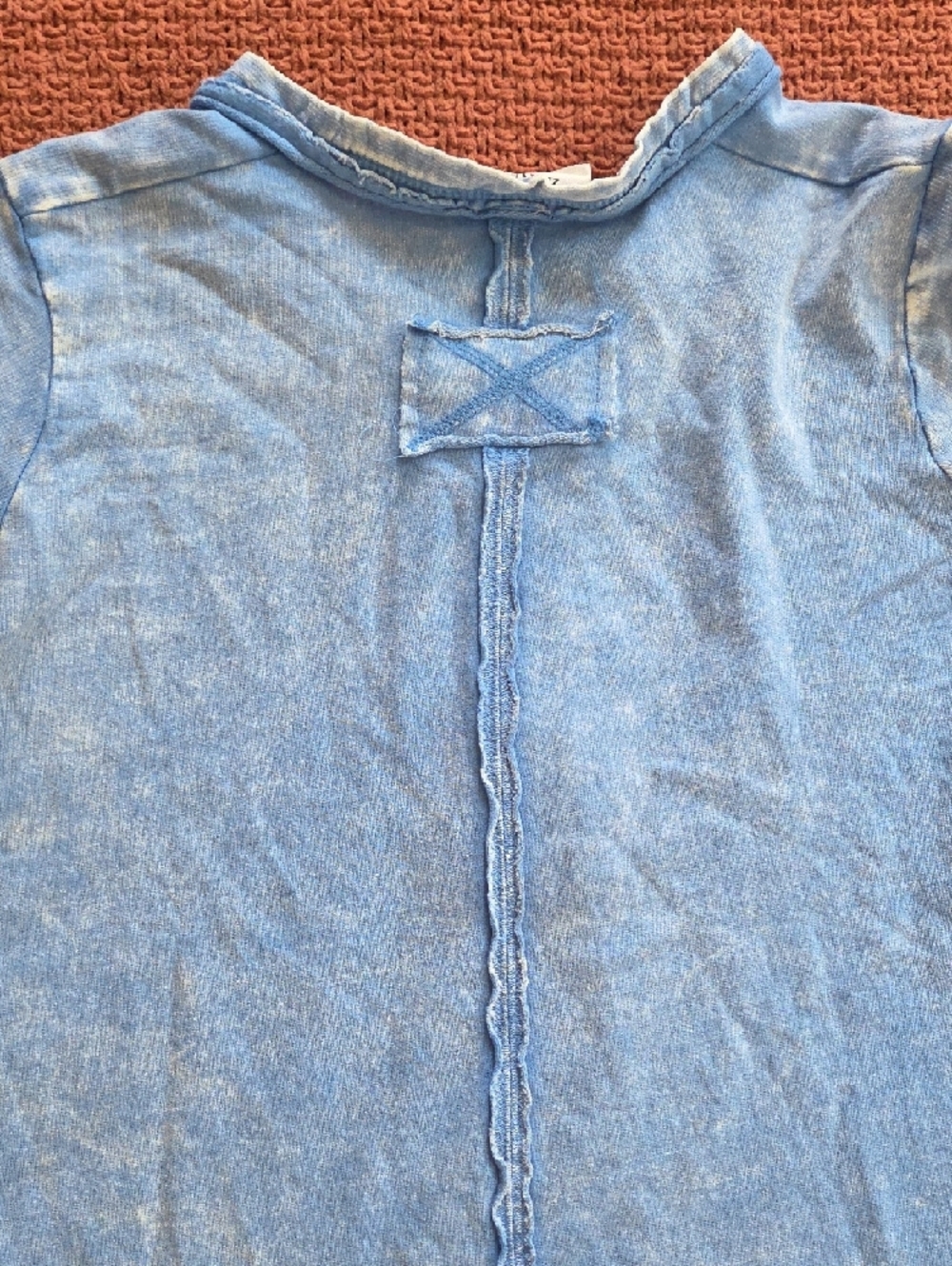 Zenana Outfitters Light Blue Washed Henley Long Sleeve Top - Picture 5 of 5